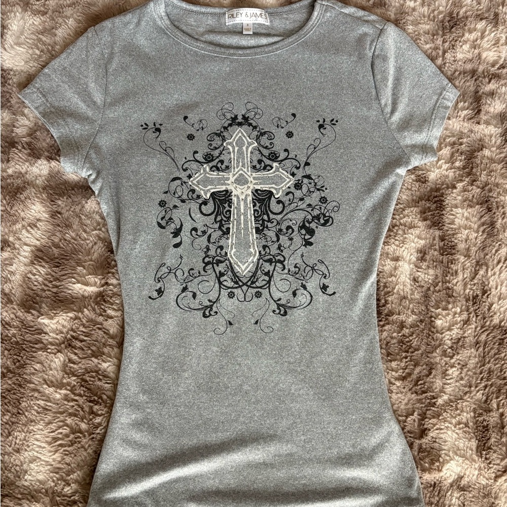 y2k cross gray top